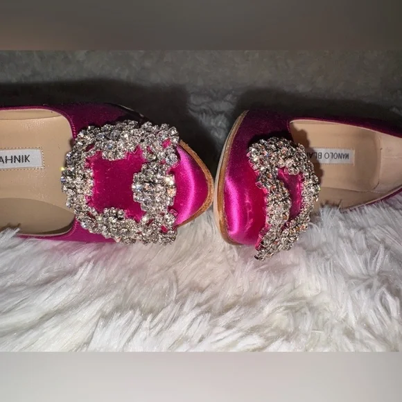 NEW MANOLO BLAHNIK Hangisi 90 crystal-embellished satin Purple pumps sz 35.5 - Picture 11 of 14